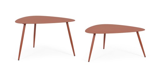 Set 2 masute de cafea pentru gradina/terasa Yvonne, Bizzotto, 77.5x73.5x45 cm, otel, invelis e-coating, finisaj mat, teracota