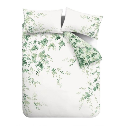 Lenjerie de pat albă-verde din bumbac pentru pat de o persoană 135x200 cm Scenic Leaves – RHS