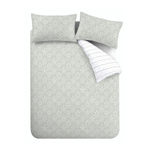 Lenjerie de pat albă-verde din bumbac percal pentru pat dublu/extinsă 230x220 cm Scallop Floral – Bianca