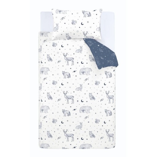 Lenjerie de pat pentru copii albă-albastră din flanelă pentru pat dublu 200x200 cm Starlight Animals – Bianca