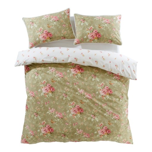 Lenjerie de pat albă-verde pentru pat dublu/extinsă 230x220 cm Penelope Floral – Catherine Lansfield