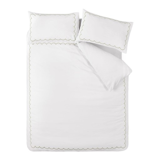 Lenjerie de pat albă-verde pentru pat dublu 200x200 cm Scallop Border – Catherine Lansfield