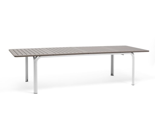 Masa exterior Nardi Alloro 210 extensibila  max 280x100cm  baza aluminiu alba  top tortora