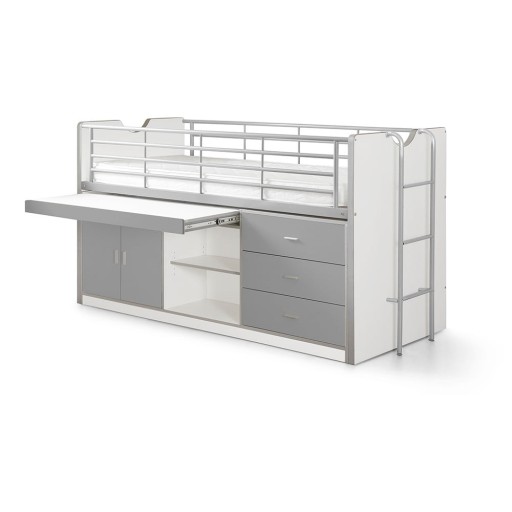 Pat pentru copii alb-gri înalt cu spațiu de depozitare cu somieră 90x200 cm Bonny – Vipack
