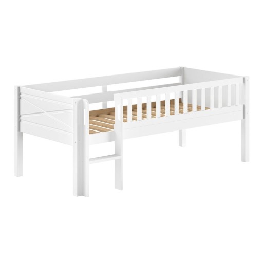 Pat pentru copii alb înalt din lemn de pin cu somieră 90x200 cm Scott – Vipack