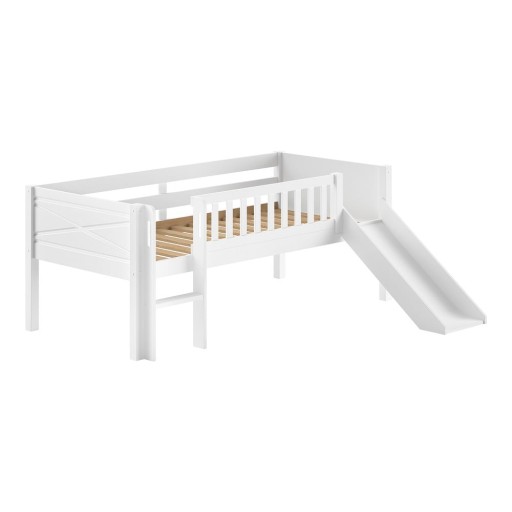 Pat pentru copii alb înalt din lemn de pin cu somieră 90x200 cm Scott – Vipack