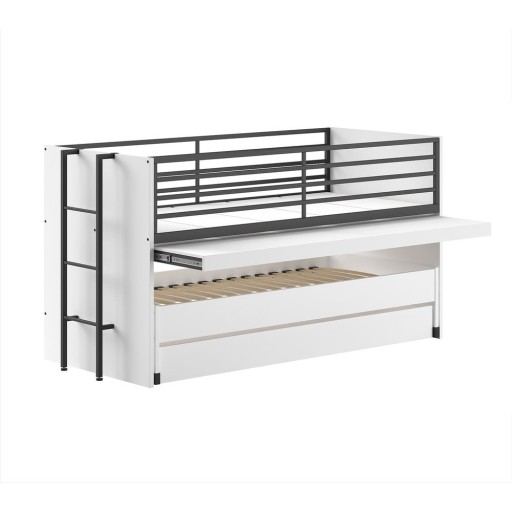 Pat pentru copii alb supraetajat, cu extensie suplimentară cu somieră 90x200 cm Sam – Vipack