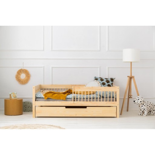 Pat pentru copii în culoare naturală cu extensie suplimentară cu spațiu de depozitare cu somieră 140x200 cm CPW – Adeko