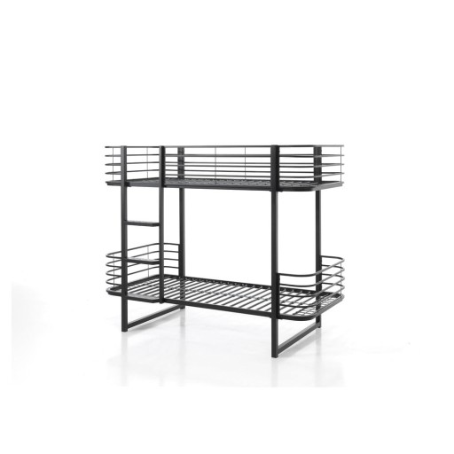 Pat pentru copii negru supraetajat din metal cu somieră 90x200 cm Oscar – Vipack