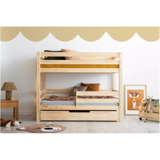 Pat pentru copii în culoare naturală supraetajat/cu extensie suplimentară cu spațiu de depozitare cu somieră 80x160 cm CLPB – Adeko