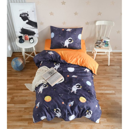 Lenjerie de pat pentru copii albastru-închis/portocalie pentru pat de o persoană 140x200 cm Astron – Mijolnir