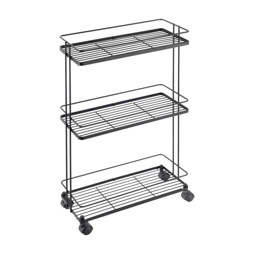 Etajeră pe roți negru-mat din oțel 38x62x16 cm Lava – Metaltex