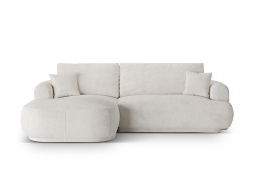 Coltar extensibil stanga 5 locuri, modular, cu lada depozitare, Ella, Micadoni Home, 271x174x94 cm, tesatura boucle, bej deschis
