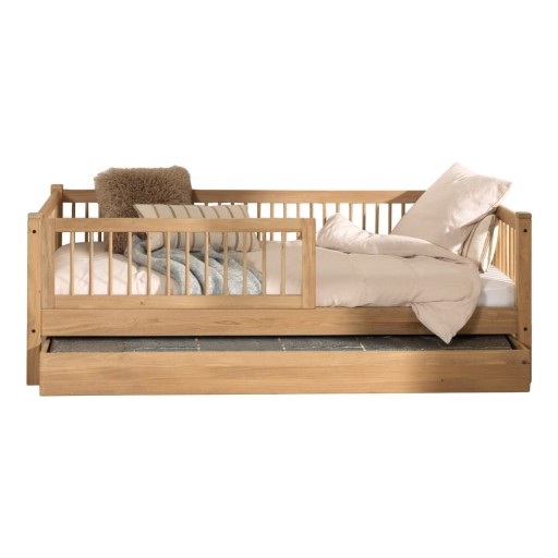 Pat pentru copii în culoare naturală cu extensie suplimentară din lemn de stejar cu somieră 90x200 cm Forrest – Vipack