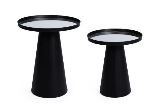 Set 2 masute de cafea Reflex, Bizzotto, 36x40 cm/40.5x47.5 cm, otel/oglinda, negru