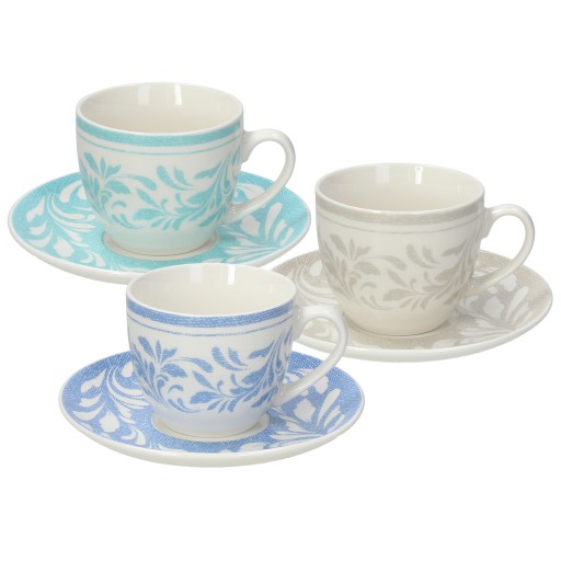 Set 6 cesti de ceai cu farfurie Iris Celine, Tognana Porcellane, 200 ml, portelan New Bone China, multicolor