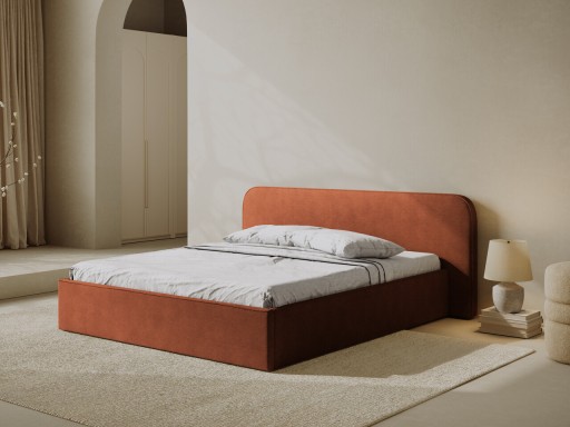 Pat tapitat cu somiera rabatabila si lada depozitare, 200x200 cm, Micadoni Home, Elizabeth-68, tesatura structurata chenille, rosu
