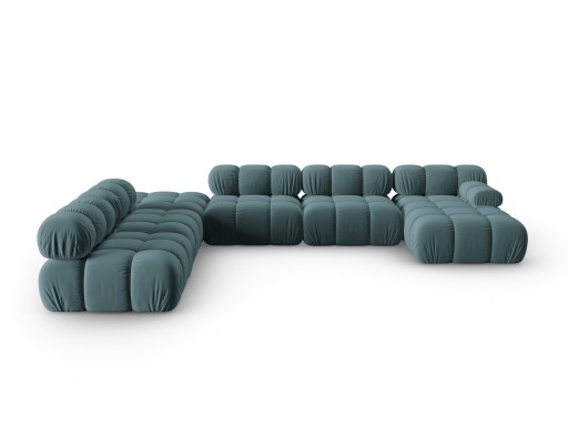 Coltar panoramic modular stanga 7 locuri, Bellis-51, Micadoni Home, 376x282x70 cm, catifea, turcoaz