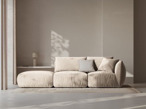 Canapea modulara 3 locuri cotiera stanga, Chris-184, Micadoni Home, 315x100x80 cm, catifea, ecru