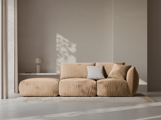 Canapea modulara 3 locuri cotiera stanga, Chris-184, Micadoni Home, 315x100x80 cm, catifea, bej sand