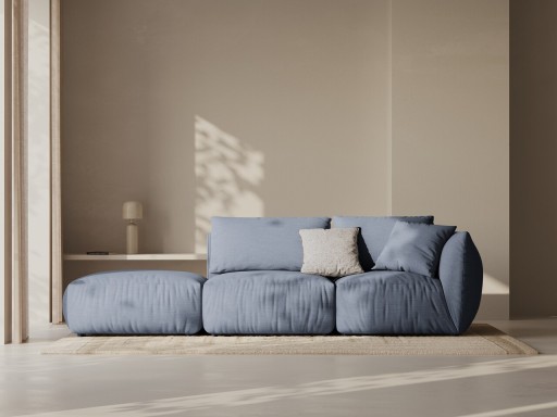 Canapea modulara 3 locuri cotiera stanga, Chris-259, Micadoni Home, 315x100x80 cm, tesatura structurata chenille, albastru muted