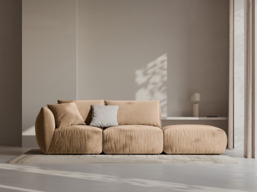 Canapea modulara 3 locuri cotiera dreapta, Chris-184, Micadoni Home, 315x100x80 cm, catifea, bej sand