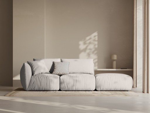 Canapea modulara 3 locuri cotiera dreapta, Chris-259, Micadoni Home, 315x100x80 cm, tesatura structurata chenille, natural
