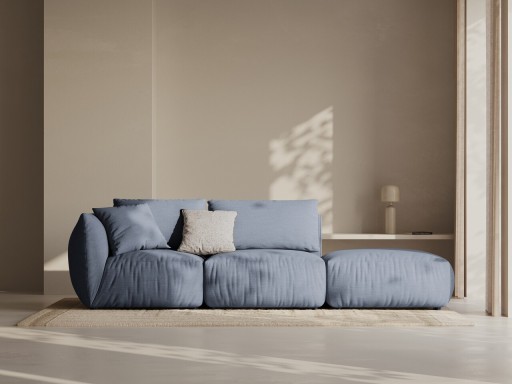 Canapea modulara 3 locuri cotiera dreapta, Chris-259, Micadoni Home, 315x100x80 cm, tesatura structurata chenille, albastru muted