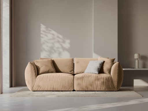 Canapea modulara 3 locuri, Chris-184, Micadoni Home, 220x100x80 cm, catifea, bej sand