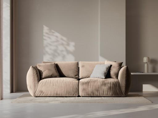 Canapea modulara 3 locuri, Chris-184, Micadoni Home, 220x100x80 cm, catifea, maro deschis