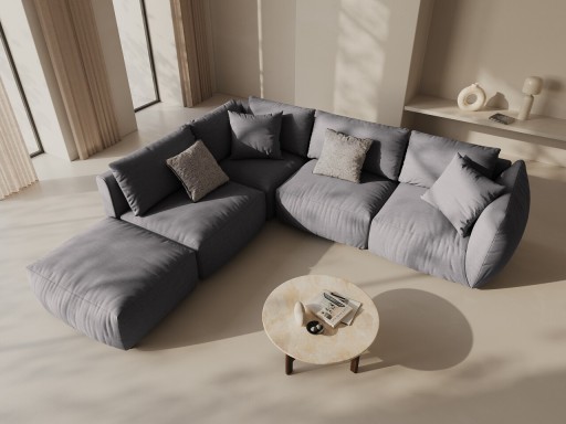 Coltar modular stanga 4 locuri, Chris-259, Micadoni Home, 295x290x80 cm, tesatura structurata chenille, gri beton