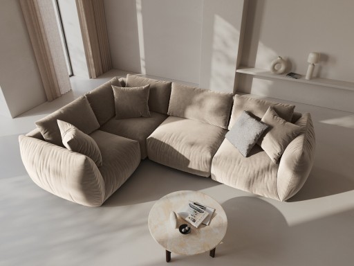 Coltar stanga 4 locuri, Chris-184, Micadoni Home, 295x210x80 cm, catifea, ecru