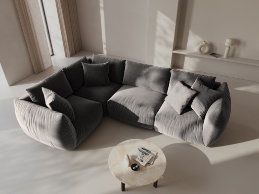 Coltar stanga 4 locuri, Chris-184, Micadoni Home, 295x210x80 cm, catifea, gri