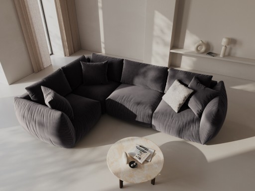 Coltar stanga 4 locuri, Chris-184, Micadoni Home, 295x210x80 cm, catifea, gri inchis
