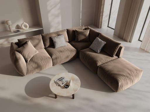 Coltar modular dreapta 4 locuri, Chris-184, Micadoni Home, 295x290x80 cm, catifea, maro deschis