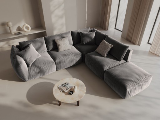 Coltar modular dreapta 4 locuri, Chris-184, Micadoni Home, 295x290x80 cm, catifea, gri