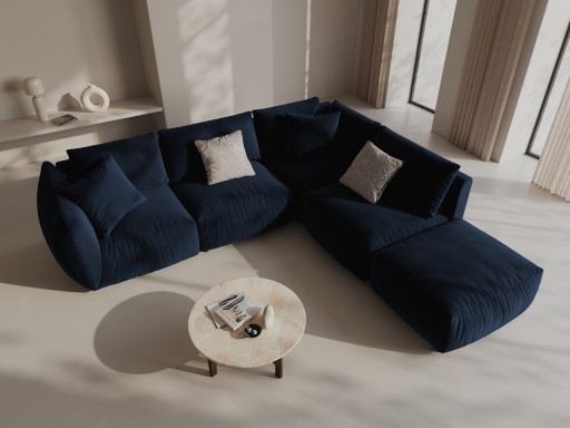 Coltar modular dreapta 4 locuri, Chris-184, Micadoni Home, 295x290x80 cm, catifea, albastru regal