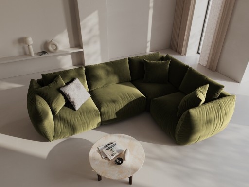 Coltar dreapta 4 locuri, Chris-184, Micadoni Home, 295x210x80 cm, catifea, verde deschis