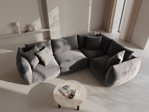 Coltar dreapta 4 locuri, Chris-184, Micadoni Home, 295x210x80 cm, catifea, gri