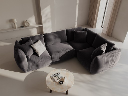 Coltar dreapta 4 locuri, Chris-184, Micadoni Home, 295x210x80 cm, catifea, gri inchis