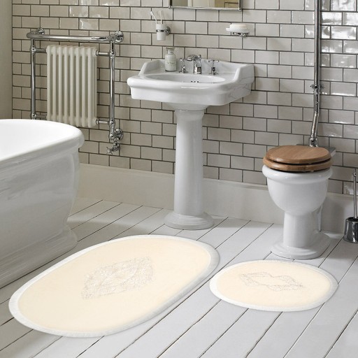 Set covorase de baie 2 piese, Alanur Home, Melek, Poliester, Crem