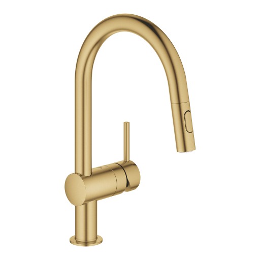 Baterie bucatarie Grohe Minta cu dus extractibil  pipa C  brushed cool sunrise