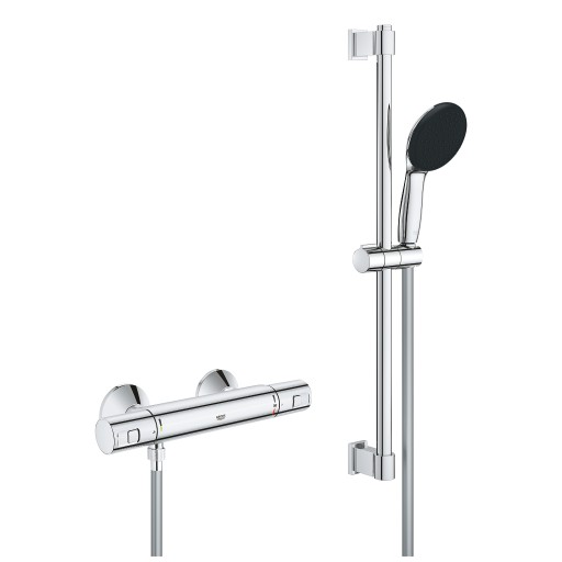 Baterie dus termostatata Grohe Precision Start cu set de dus Vitalio Start 110 cu bara 60cm  crom