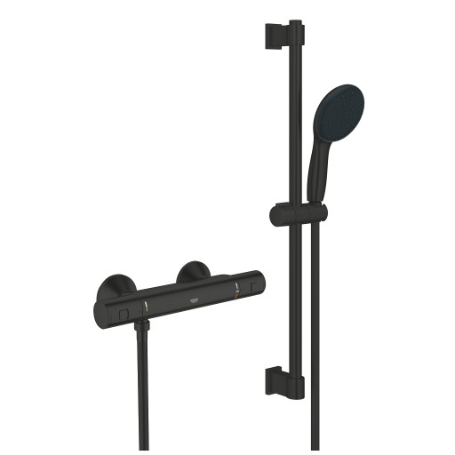 Baterie dus termostatata Grohe Precision Start cu set de dus Vitalio Start 110 cu bara 60cm  matte black