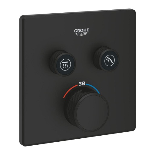 Baterie cada - dus termostatata Grohe Grohtherm SmartControl Square cu 2 functii  montaj incastrat  necesita corp ingropat  phantom black