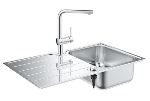 Set Grohe Minta chiuveta inox K500 45-S 86x50cm si baterie cu pipa extractibila  crom