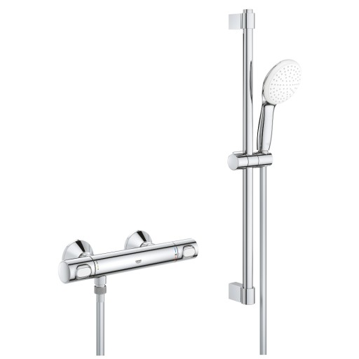 Baterie dus termostatata Grohe Grohtherm 500 cu set de dus Tempesta cu bara de 60cm  crom