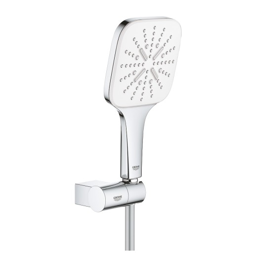 Set de dus Grohe Rainshower SmartActive 130 Cube cu agatatoare  furtun 150cm si para de dus cu 3 jeturi  moon white
