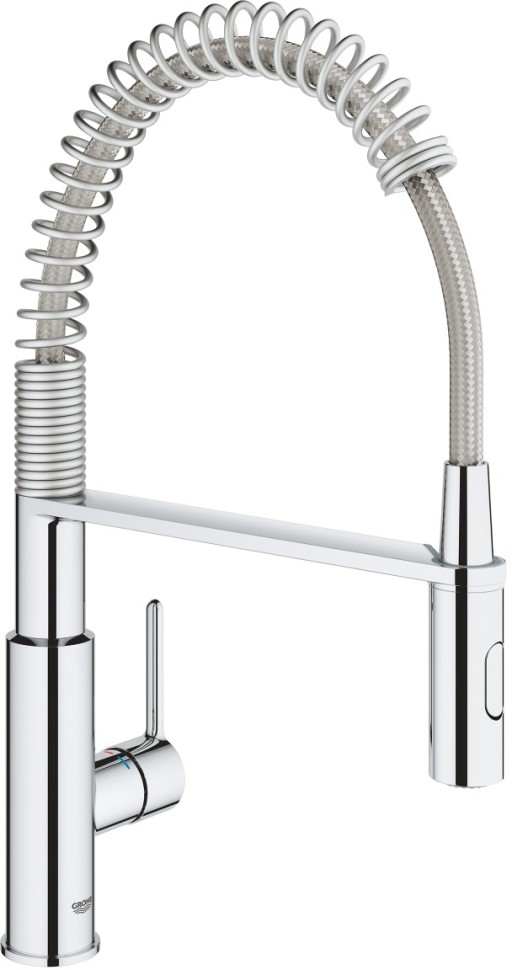 Baterie bucatarie Grohe Get cu pipa C flexibila  crom