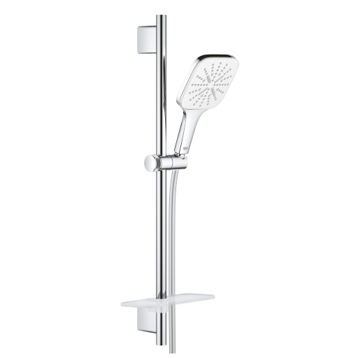 Set de dus Grohe Rainshower SmartActive 130 Cube cu para de dus 3 jeturi  furtun 175cm si bara 60cm  savoniera  moon white